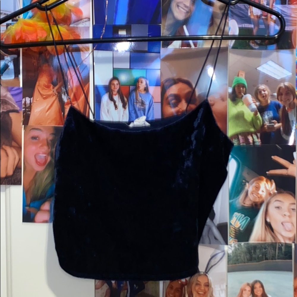 garage blue velvet crop top
